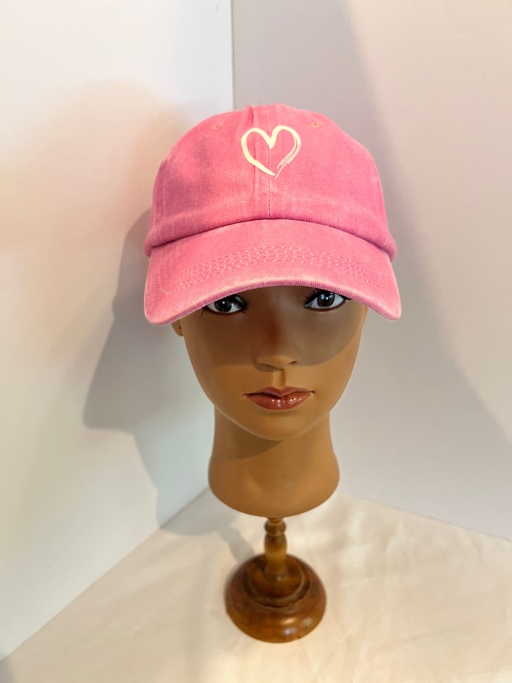 Pink Baseball Cap with Heart Embroidery